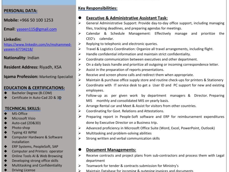 ADMINISTRATIVE ASSISTANT / OFFICE COORDINATOR / EXECUTIVE SECRETARY